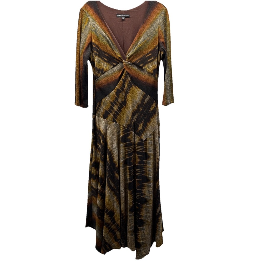 VTG Chris Mclaughlin Women's Dress Sz 10 Brown Stretch Y2K Babydoll Asymmetrical